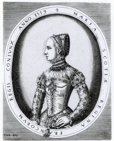 Portræt af Mary Queen of Scots (1542-87) indgraveret af Hieronymus Cock (ca. 1510-70) 1559 af English School