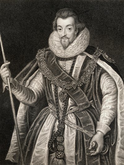 Portræt af Robert Cecil, 1. jarl af Salisbury (1563-1612), fra Lodges British Portraits, 1823 af English School