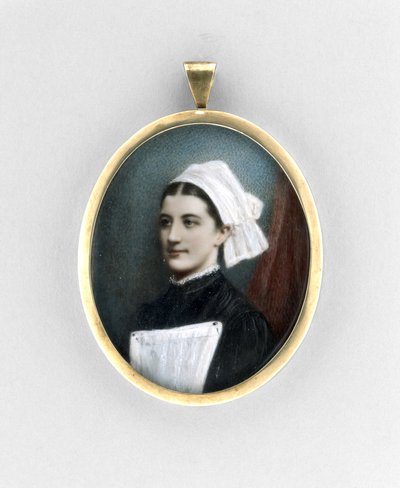 Portræt af en sygeplejerske, ca. 1840 (akvarel på elfenben, forgyldt og glas) af English School
