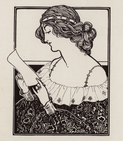 Portræt af en kvinde, der læser et brev (litho) af English School