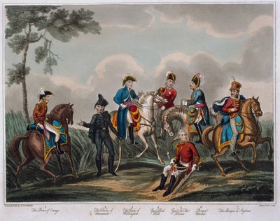 Portrætter af generalofficererne, fra An Historical Account of the Battle of Waterloo, udgivet af M. Colburn, 1817 (farvet akvatint) af English School