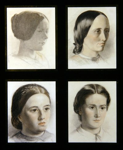 Portrætter af unge damer, ca. 1830 (rødt og hvidt kridt på papir) af English School