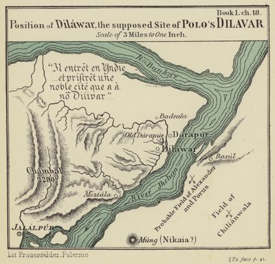 Placering af Dilawar, det formodede sted for Polos Dilavar (farvelitografi) af English School