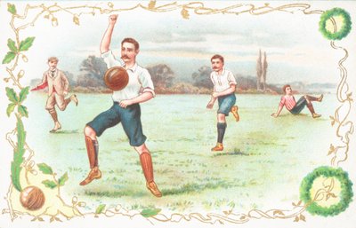 Postkort med mænd, der spiller fodbold af English School