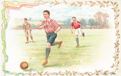 Postkort med mænd, der spiller fodbold af English School