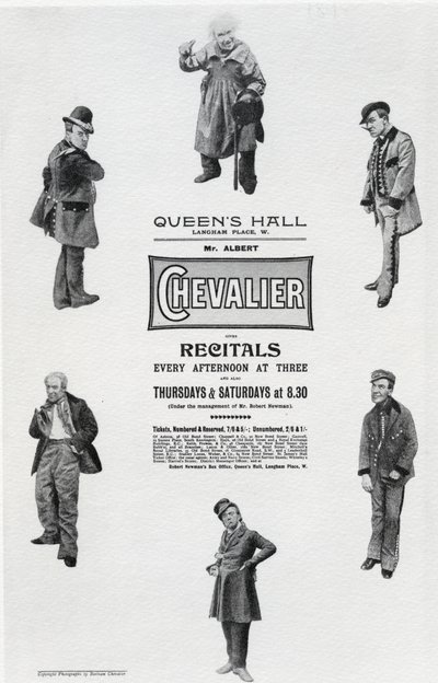 Plakat, der reklamerer for Albert Chevaliers recital i Queen
