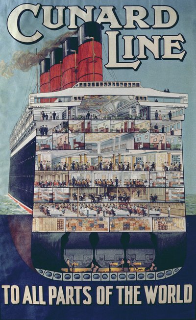 Plakat, der reklamerer for Cunard Line af English School