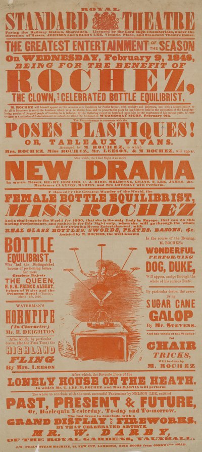 Plakat for Royal Standard Theatre, 9. februar 1848 af English School