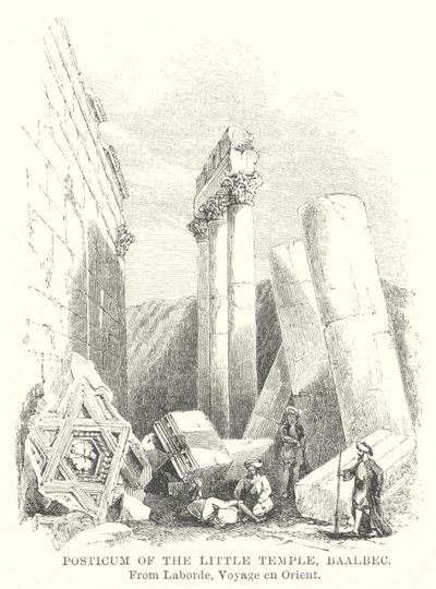 Posticum af det lille tempel, Baalbec (gravering) af English School
