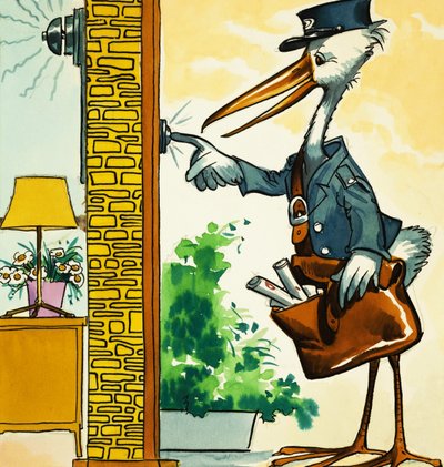 Postbud stork ringer med klokken af English School