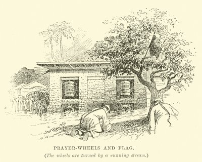 Gebetsmühlen und Flagge von English School