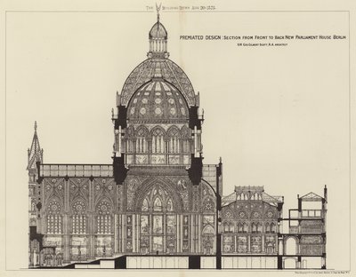 Præmieret design, snit fra forside til bagside New Parliament House Berlin (gravering) af English School