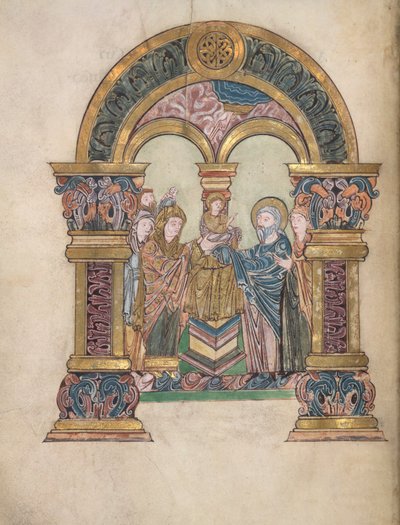 Præsentation i templet, Tilføj. 49598, f.34v, fra Benedictional of St Aethelwold, 971-984 (vellum) af English School