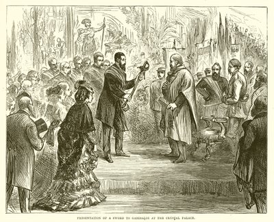 Præsentation af et sværd til Garibaldi i Crystal Palace af English School