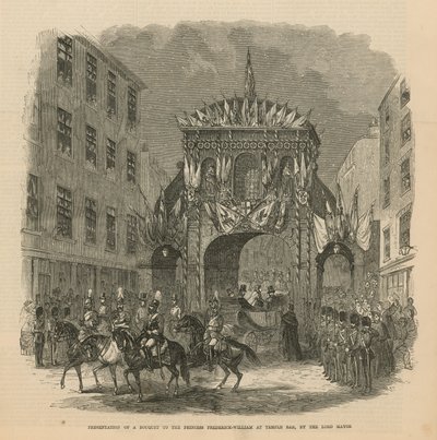 Præsentation af en buket til prinsesse Frederick William på Temple Bar af English School