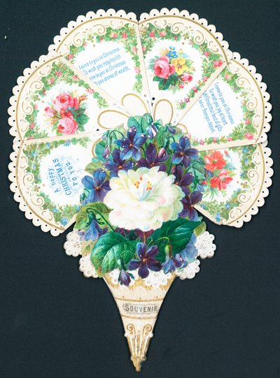 Smukke blomster i form af en vifte, julekort af English School