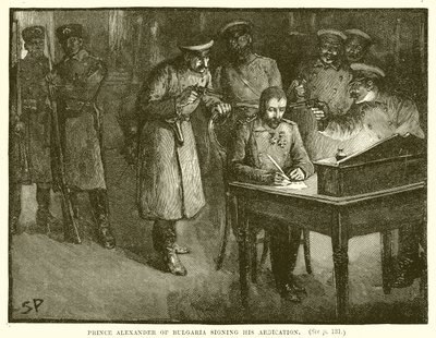 Prins Alexander af Bulgarien underskriver sin abdikation af English School