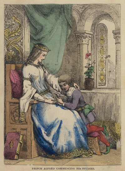 Prins Alfred påbegynder sine studier (farvet gravering) af English School