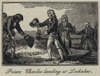 Prins Charles lander ved Lochabar (gravering) af English School