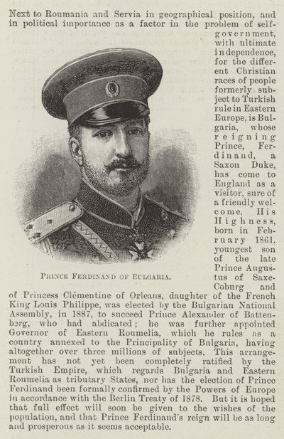 Prins Ferdinand af Bulgarien (gravering) af English School
