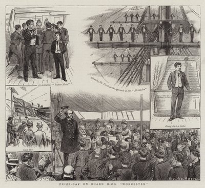 Præmie-dag om bord på HMS Worcester (gravering) af English School