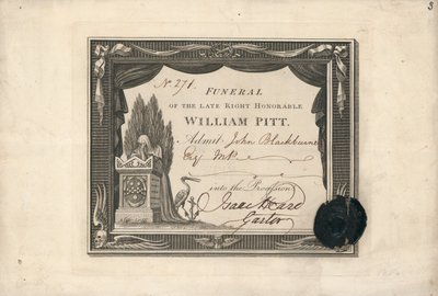 Procession adgangsbillet til William Pitts begravelse af English School