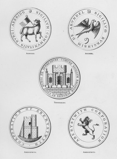 Offentlige våben: Axbridge; Arundel; Tewkesbury; Aberystwith (gravering) af English School