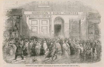 Udgivelse af en ekstraordinær krigstidende på kontoret, St Martins Lane af English School