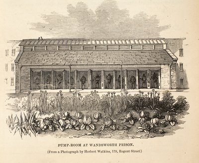 Pumpe-rum i Wandsworth Prison, illustration fra The Criminal Prisons of London og Scenes from Prison Life af Henry Mayhew og John Binny, pub. 1862 af English School
