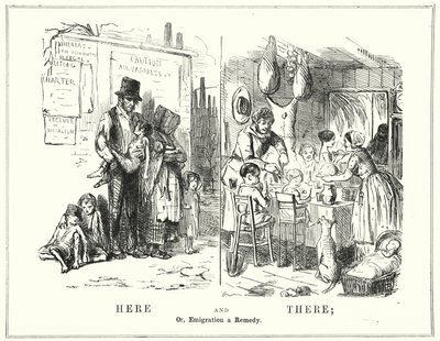 Punch tegneserie: Here and There, eller Emigration a Remedy (gravering) af English School