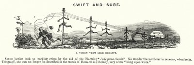 Punch tegneserie: Swift and Sure - brugen af elektrisk telegrafi til at spore kriminalitet (gravering) af English School