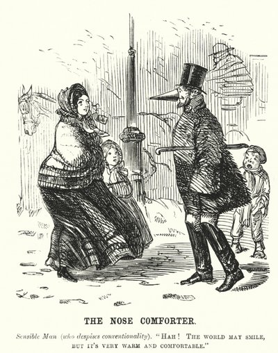 Punch tegneserie: The Nose Comforter - mand beskytter sin næse mod kulde (gravering) af English School