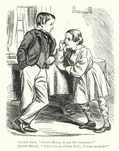 Punch tegneserie: en misforståelse om grammatik (gravering) af English School