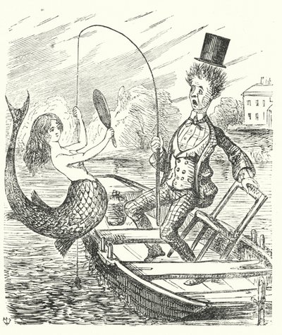 Punch tegneserie: fisker fanger en havfrue (gravering) af English School