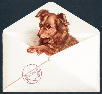 Hvalp i kuvert, julekort af English School