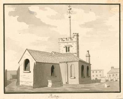 Putney Church, London (wc på papir) af English School