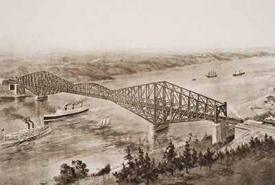 Quebec Bridge over St. Lawrence River, Canada, illustration fra 