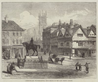 Queen-Square, Wolverhampton, med statue af den afdøde Prince Consort (gravering) af English School