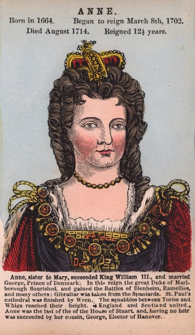 Queen Anne (farvet gravering) af English School