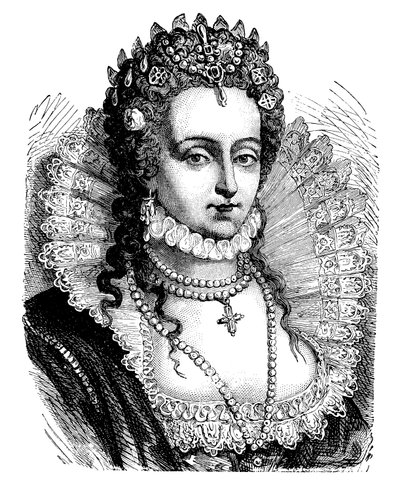 Dronning Elizabeth I (farve litho) af English School