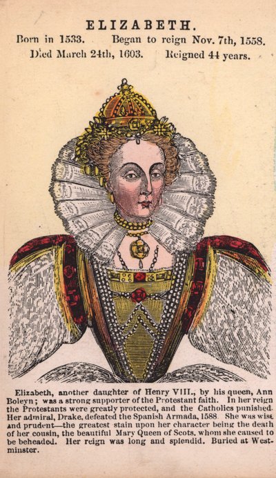 Dronning Elizabeth I (farvet gravering) af English School