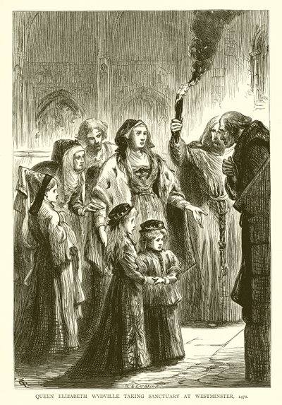 Dronning Elizabeth Wydville indtager Sanctuary i Westminster, 1471 af English School