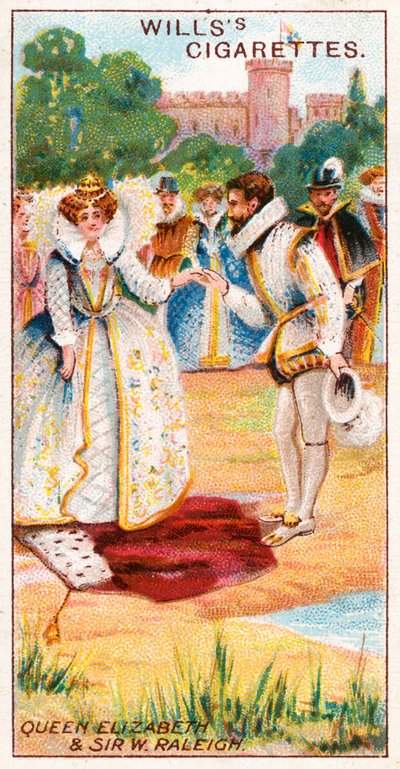 Dronning Elizabeth og Sir Walter Raleigh af English School