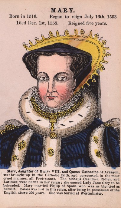 Queen Mary I (farvet gravering) af English School