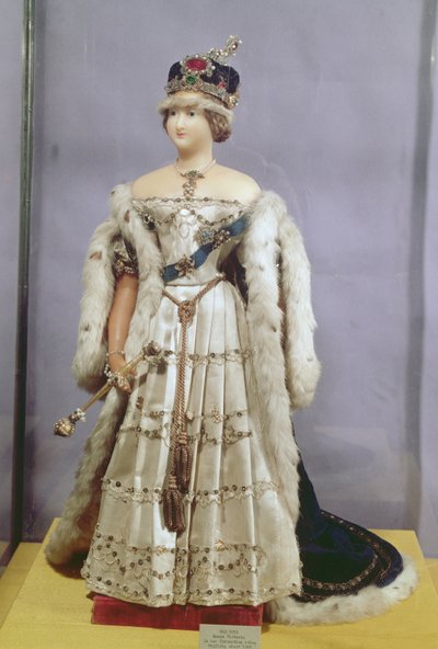 Dronning Victoria (1819-1901) dukke klædt i sine kroningskåber, ca. 1840 (voks) af English School
