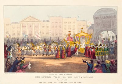 Dronning Victoria kommer ind i City of London ved Temple Bar, indgraveret af G. Tregear, 1837 af English School