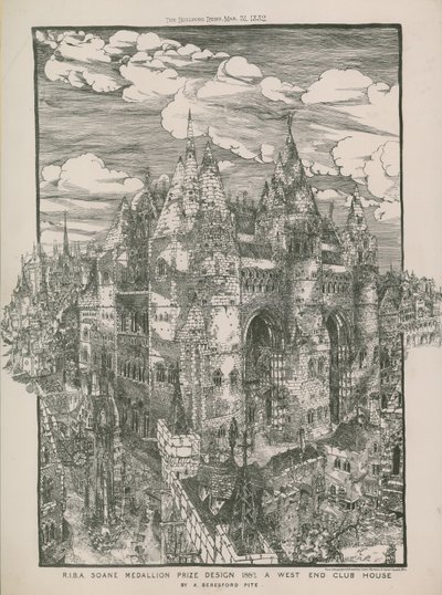 RIBA Soane Medallion pris design 1882 - Et West End klubhus af A Beresford Pite af English School
