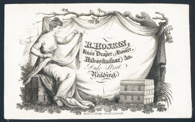 R Hoskin, linned draper, strømpebukser, sybetræk, handelskort af English School