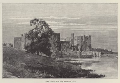 Raby Castle, sideudsigt fra søen (gravering) af English School