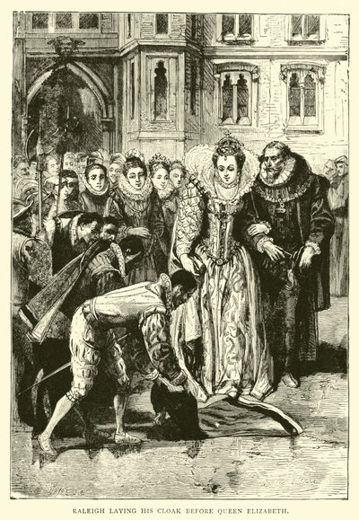 Raleigh lægger sin kappe foran dronning Elizabeth af English School
